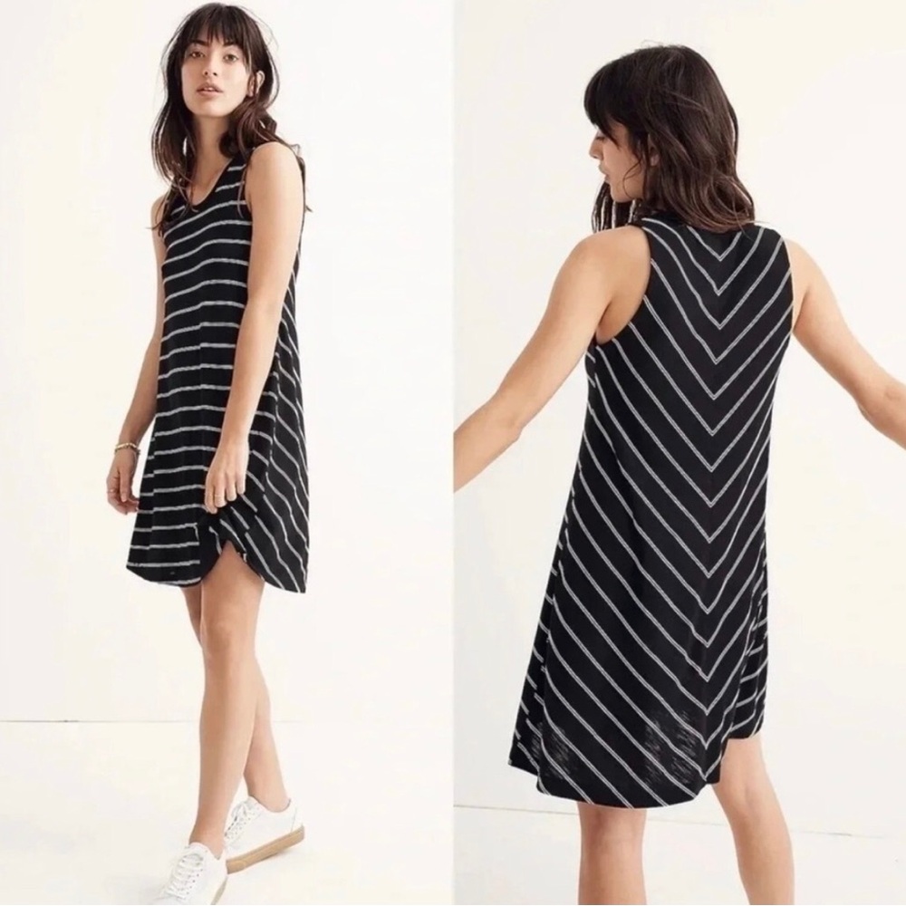 Madewell Black Highpoint Striped Tank Dress Womens Size L Preppy Coastal Beach